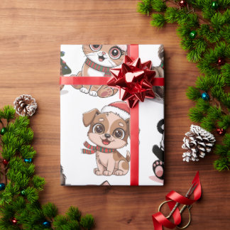 Papier Cadeau Les animaux mignons en casquette de Noël