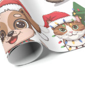 Papier Cadeau Les animaux mignons en casquette de Noël (Coin rond)
