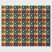 Papier Cadeau les années 70 Motif de disques vinyle Retro (Plat)