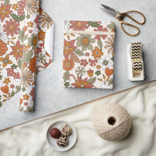 Papier Cadeau les années 70 Nostalgie Retro Fleur Super Noël