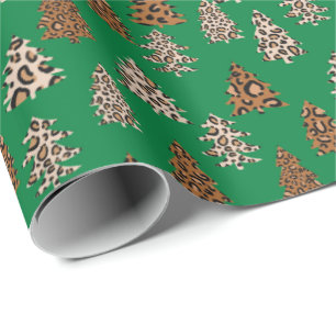 Papier Cadeau Les arbres de Noël Empreintes de léopard verts
