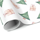 Papier Cadeau Les arbres de Noël modernes et les cadeaux (Coin rond)