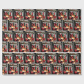 Papier Cadeau Les Bas De Noël Accrochés Sur Une Cheminée (Plat)