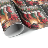 Papier Cadeau Les Bas De Noël Accrochés Sur Une Cheminée (Coin rond)