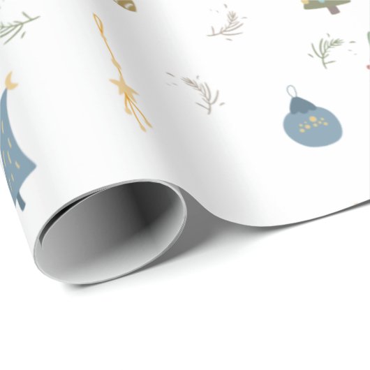 Papier Cadeau Les beaux arbres de Noël présentent des ornements (Coin rond)