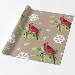 Papier Cadeau Les Cardinaux rouges Les flocons de neige d'hiver