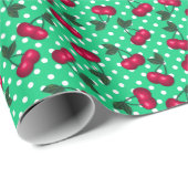 Papier Cadeau Les cerises rétro sur le Arrière - plan à points G (Coin rond)