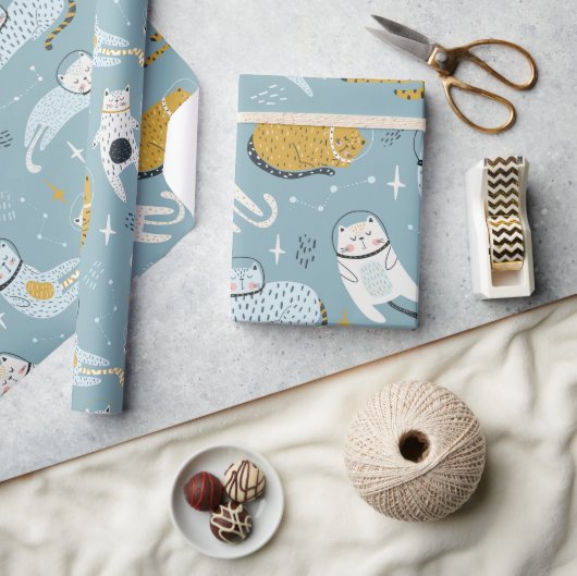 Papier Cadeau Les chats mignons dans l'espace idiot conviennent (Artisanat)