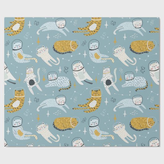 Papier Cadeau Les chats mignons dans l'espace idiot conviennent (Plat)