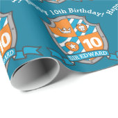 Papier Cadeau les chevaliers protègent les garçons 10e anniversa (Coin rond)