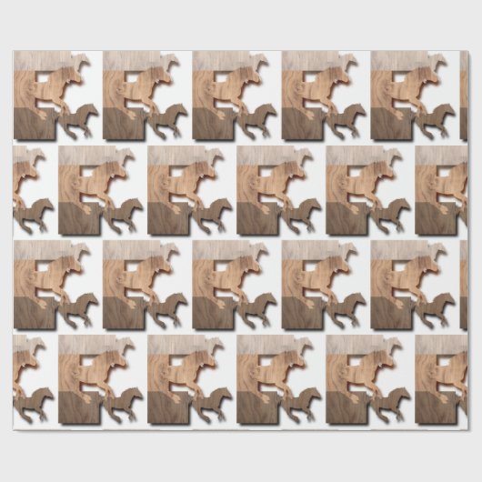 Papier Cadeau Les chevaux galopants silhouettes en bois (Plat)