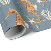 Papier Cadeau Les Chevaux Sous La Mer Bleue Profonde (Coin rond)
