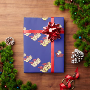 Papier Cadeau Les cochons volent comme les rennes de Noël Bleu