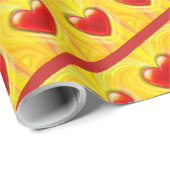 Papier Cadeau Les coeurs d'amour jaune et rouge. (Coin rond)
