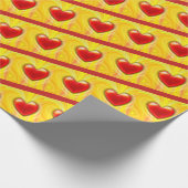 Papier Cadeau Les coeurs d'amour jaune et rouge. (Coin)