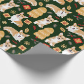 Papier Cadeau Les Corgis fêtent Noël- motif vert (Coin)