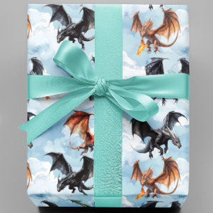 Papier Cadeau Les dragons volent dans les nuages