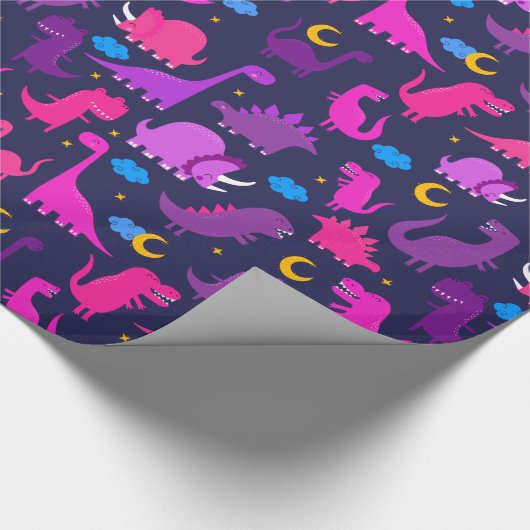 Papier Cadeau Les Enfants Dinosaures De Nuit Filles Pink Purple (Coin)