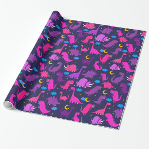 Papier Cadeau Les Enfants Dinosaures De Nuit Filles Pink Purple