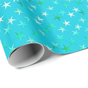 Papier Cadeau Les étoiles de satin, pâlissent - vert et bleu s