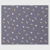 Papier Cadeau Les étoiles spatiales fusées lunes et planètes (Plat)