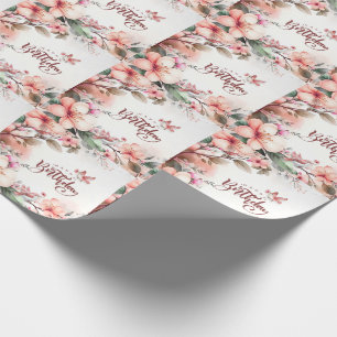 Papier Cadeau Les fleurs de Magnolia rose et les oiseaux Joyeux