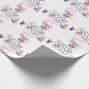 Papier Cadeau Les fleurs du troisième anniversaire de la fille