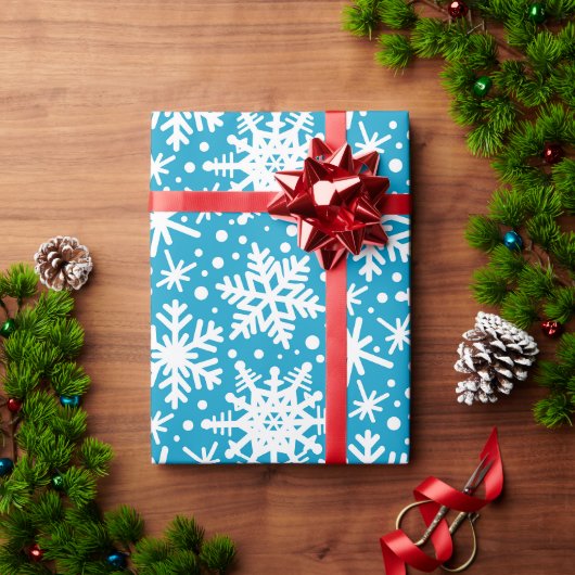 Papier Cadeau Les flocons blancs sur Aqua (Cadeau de vacances)