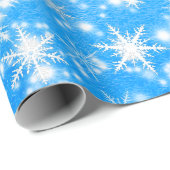Papier Cadeau Les flocons de neige de Noël éclatent en bleu (Coin rond)