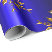 Papier Cadeau Les flocons d'or à Noël bleu (Coin rond)