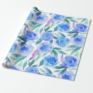 Papier Cadeau Les flowers bleus de Watercolor Floral botanique
