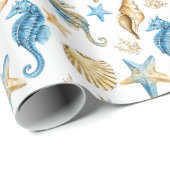 Papier Cadeau Les hippocampes et l'écrevisse en blanc (Coin rond)