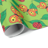 Papier Cadeau Les insectes mignons, les papillons et les coccine (Coin rond)