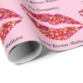 Papier Cadeau Les lèvres rouges avec des coeurs ont personnalisé (Coin rond)