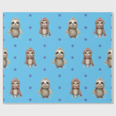 Papier Cadeau Les mignons animaux en Écharpes Noël sur le bleu (Plat)