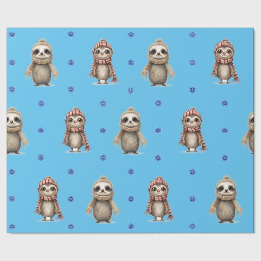 Papier Cadeau Les mignons animaux en Écharpes Noël sur le bleu (Couture)