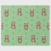 Papier Cadeau Les mignons animaux en Écharpes Noël sur le vert (Plat)