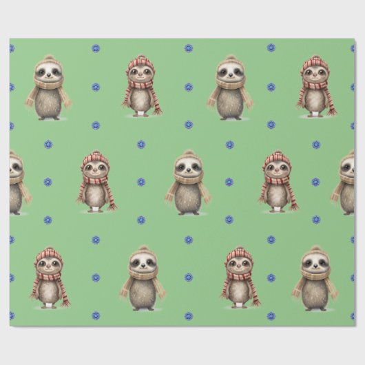 Papier Cadeau Les mignons animaux en Écharpes Noël sur le vert (Plat)
