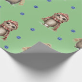 Papier Cadeau Les mignons animaux en Écharpes Noël sur le vert (Coin)