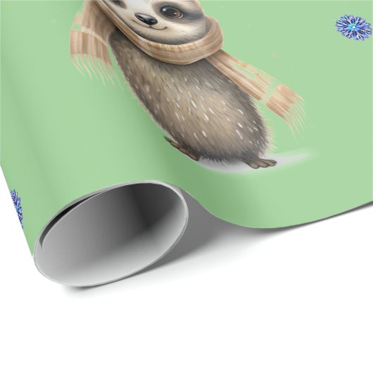 Papier Cadeau Les mignons animaux en Écharpes Noël sur le vert (Coin rond)