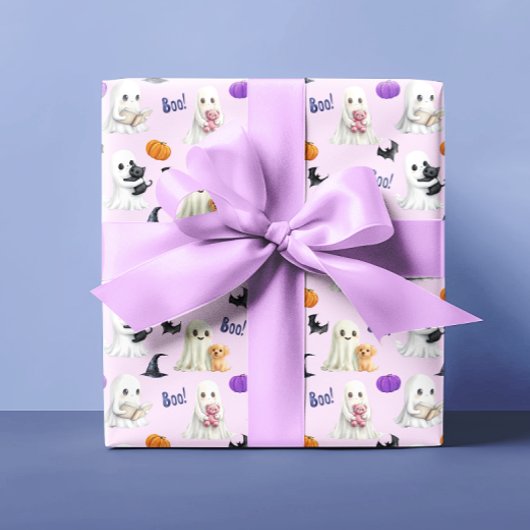 Papier Cadeau Les mignons Fantômes Halloween Pink Pastels