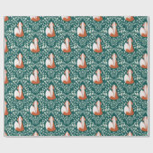 Papier Cadeau Les mignons renards en orange et vert (Plat)