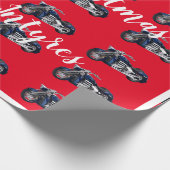 Papier Cadeau Les motos bleues à Noël rouge (Coin)