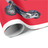 Papier Cadeau Les motos bleues à Noël rouge (Coin rond)