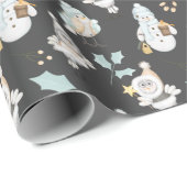 Papier Cadeau Les neigeurs et les oiseaux de Noël (Coin rond)