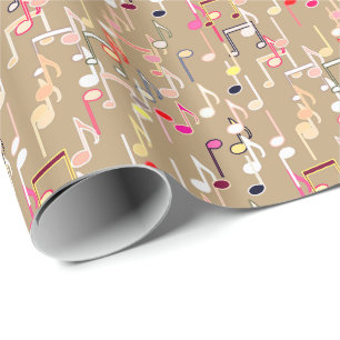 Papier Cadeau Les notes musicales impriment - le taupe bronzage,