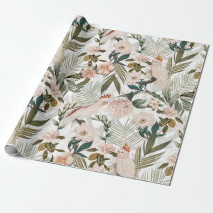 Papier Cadeau Les oiseaux tropicaux Cockatoo Jungle Motif - Blan