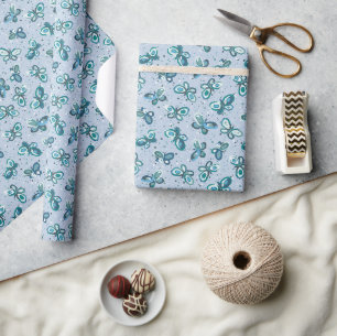 Papier Cadeau Les papillons Doodle Bugs - bleu - motif sans soud