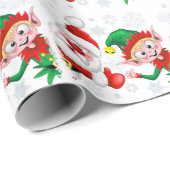 Papier Cadeau Les personnages de Noël de père Noël et Elf (Coin rond)