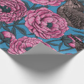 Papier Cadeau Les pivoines et les brindilles sur le bleu (Coin)